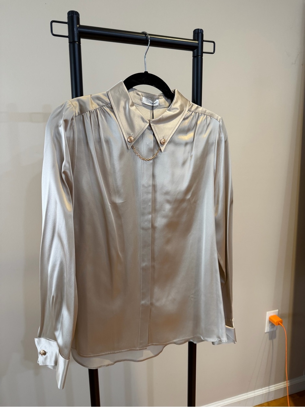 Lily Silk 100% Mulberry Silk Blouse with Decorative Collar Chain - Cream